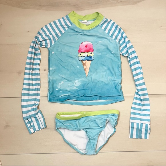Other - Kids girls 6 swim set ice cream blue rash guard